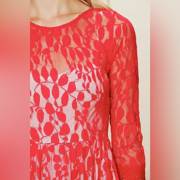 Free People Floral Mesh Lace Mini “Rare Color Fuchsia” Dress EUC Size - 4 - Picture 4 of 9